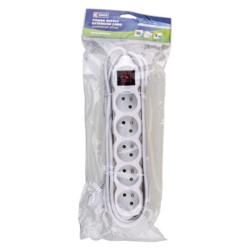 Prodlužovací kabel EMOS 3m/5zásuvek s vypínačem bílá P1513 1902150300