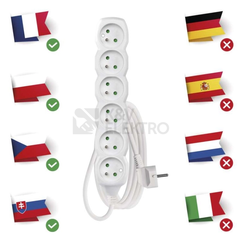 Obrázek produktu Prodlužovací kabel EMOS 3m/6zásuvek bílá P0613 1902060300 2