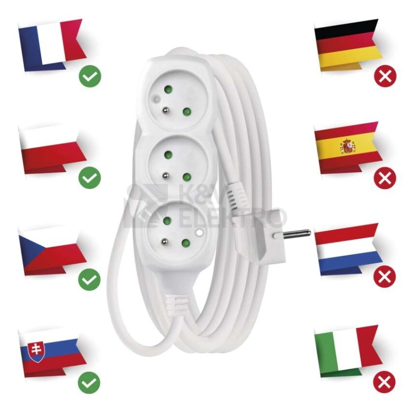 Obrázek produktu Prodlužovací kabel EMOS 5m/3zásuvky bílá P0315 1902030500 2