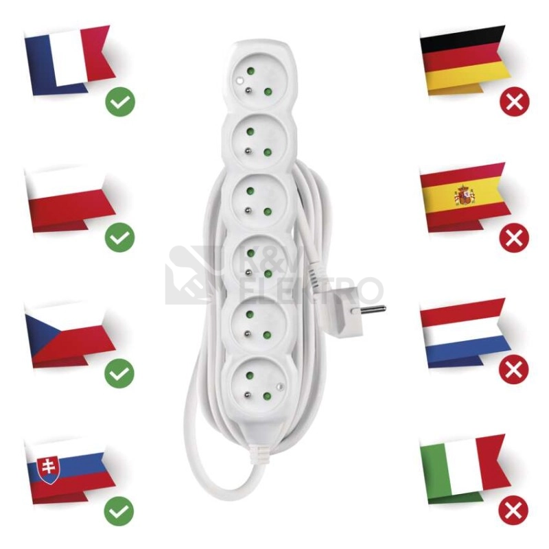 Obrázek produktu Prodlužovací kabel EMOS P0615 5m/6zásuvek bílá 1902060500 2