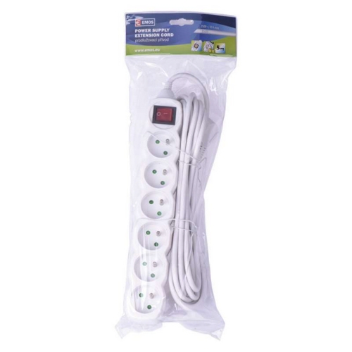 Prodlužovací kabel EMOS 5m/6zásuvek s vypínačem bílá P1615 1902160500
