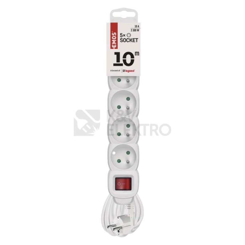 Obrázek produktu Prodlužovací kabel EMOS 10m/5zásuvek s vypínačem bílá P1510 1902151000 2