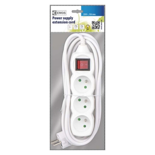 Prodlužovací kabel EMOS 3m/3zásuvky s vypínačem bílá P1313 1902130300