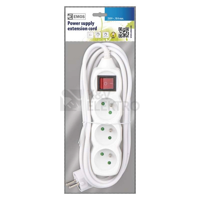 Obrázek produktu  Prodlužovací kabel EMOS 3m/3zásuvky s vypínačem bílá P1313 1902130300 1