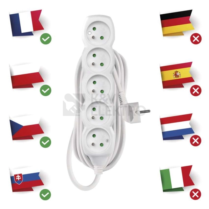 Obrázek produktu Prodlužovací kabel EMOS 10m/5zásuvek bílá P0510 1902051000 2