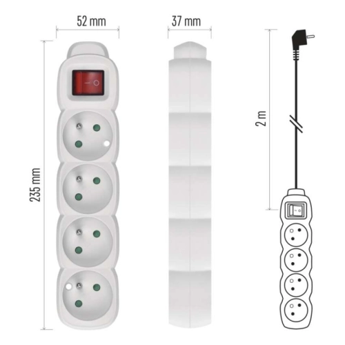 Prodlužovací kabel EMOS 2m/4zásuvky s vypínačem bílá P1412 1902140200 (obrázek 7)