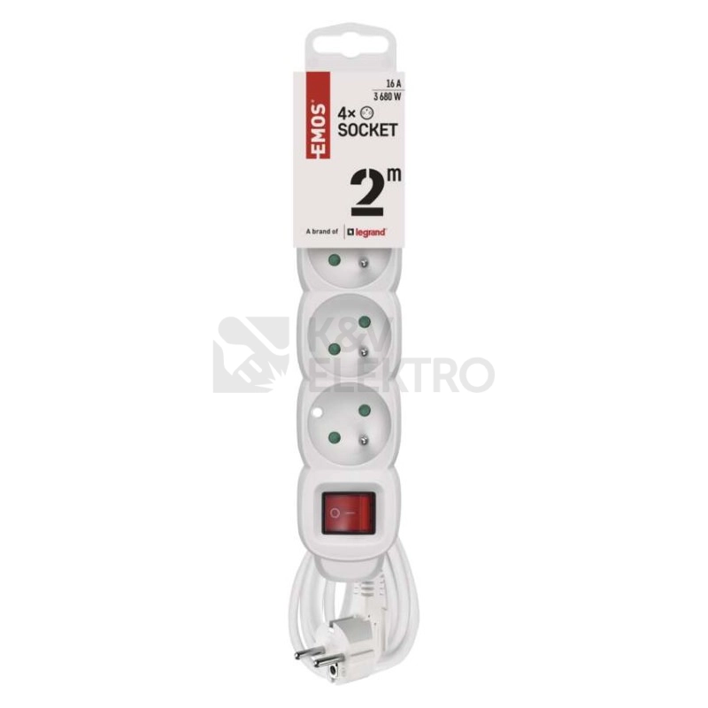 Obrázek produktu Prodlužovací kabel EMOS 2m/4zásuvky s vypínačem bílá P1412 1902140200 2