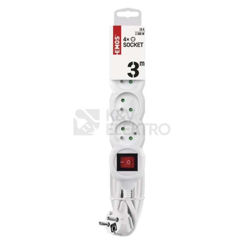 Obrázek produktu Prodlužovací kabel EMOS 3m/4zásuvky s vypínačem bílá P1413 1902140300 1