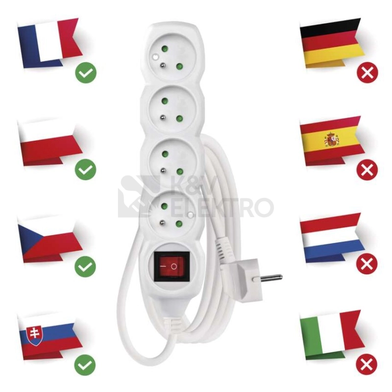 Obrázek produktu Prodlužovací kabel EMOS 3m/4zásuvky s vypínačem bílá P1413 1902140300 2