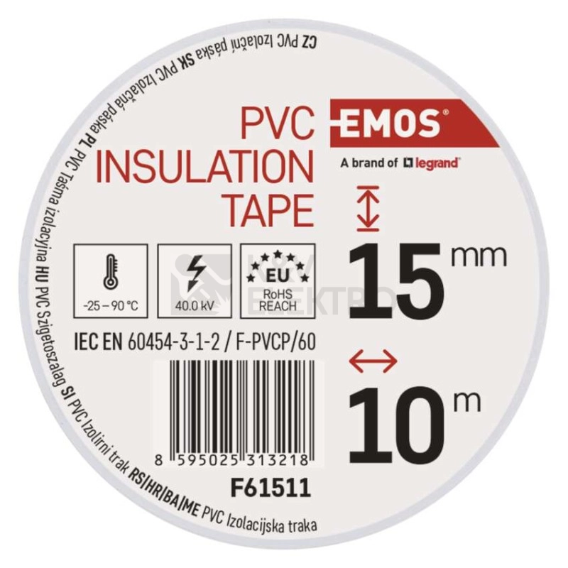 Obrázek produktu Izolační páska EMOS F61511 0,13mm 15mm x 10m bílá 6