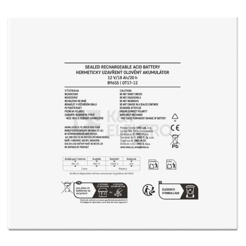 Obrázek produktu Olověný akumulátor EMOS B9655 12V 18Ah 1