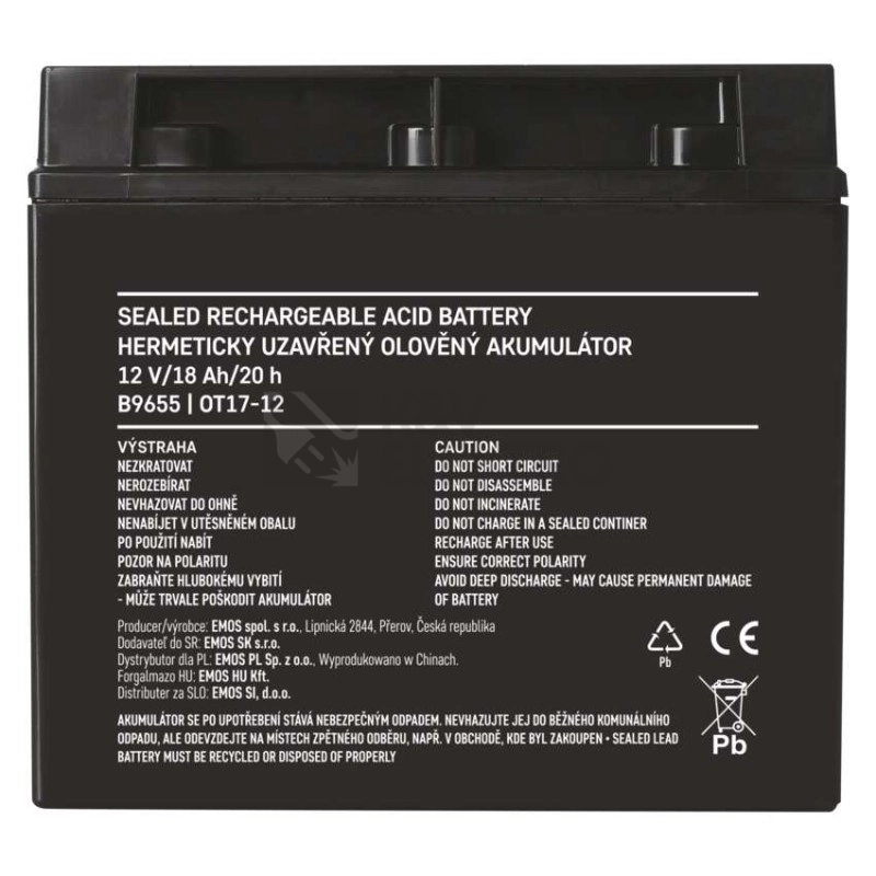 Obrázek produktu Olověný akumulátor EMOS B9655 12V 18Ah 7