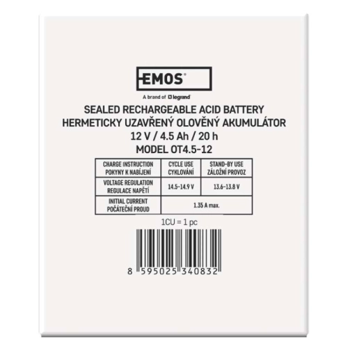 Olověný akumulátor EMOS B9653 12V 4,5Ah (obrázek 6)