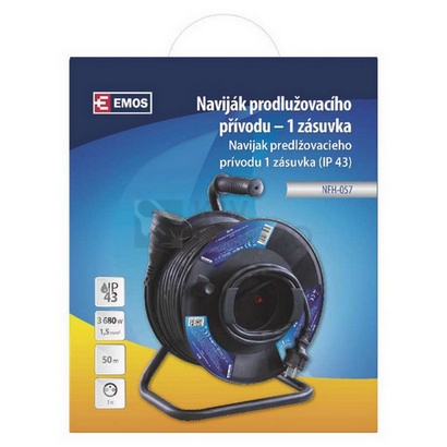 Obrázek produktu  Gumový prodlužovací kabel na bubnu 50m/1zásuvka 3x1,5mm2 černá EMOS P08150 1908215000 1