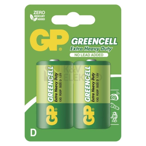 Baterie D GP R20 Greencell (blistr 2ks)