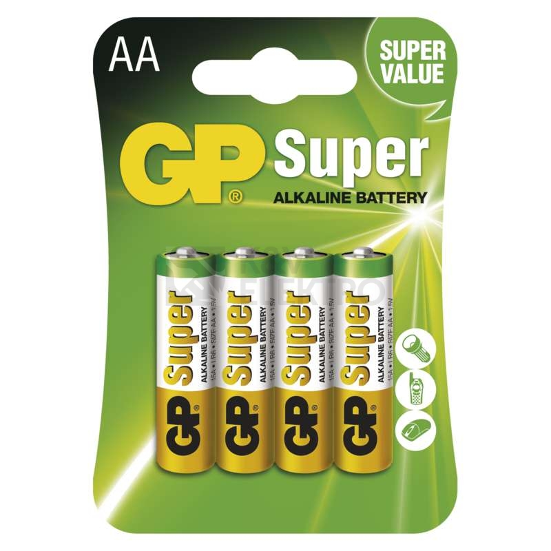 Obrázek produktu Tužkové baterie AA GP LR6 Super alkalické (blistr 4ks) 0