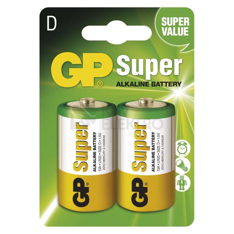Obrázek produktu Baterie D GP LR20 Super alkalické (blistr 2ks) 0