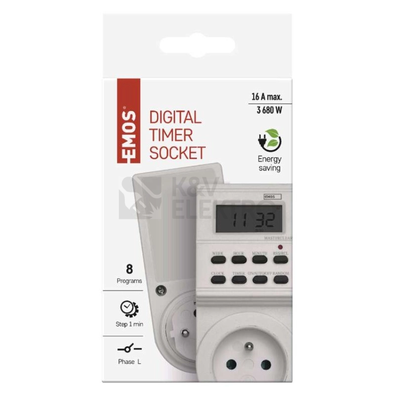Obrázek produktu Časovač digitální spínací zásuvka TS-EF1 EMOS P5501 5