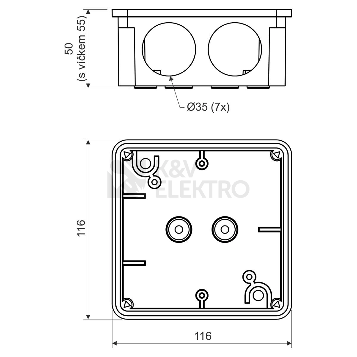 Obrázek produktu Krabice KOPOS 8110 LA 117x117x58mm IP54 tmavě šedá 2