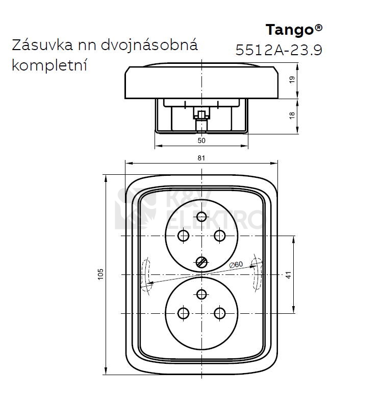 Obrázek produktu ABB Tango dvojzásuvka slonová kost 5512A-2359 C s clonkami 1