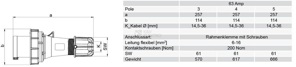 Obrázek produktu Vidlice PCE 034-6 63A/4P/400V IP67 1