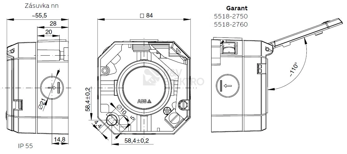 Obrázek produktu ABB Garant zásuvka 12-48V 5515N-C05755 IP55 10A šedá vzor K 1