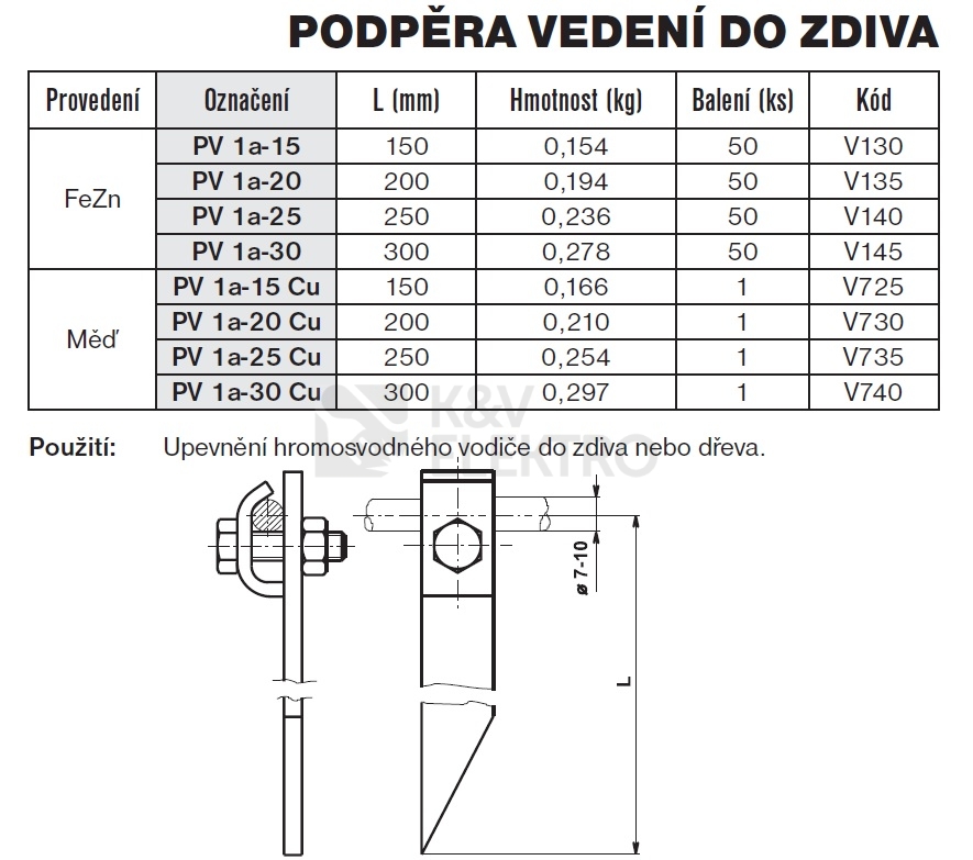 Obrázek produktu Podpěra vedení do zdiva měď PV 1a-15 Cu TREMIS V725 1