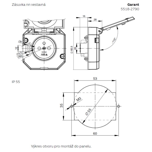 ABB Garant zásuvka vestavná IP55 šedá 5518-2790 s víčkem