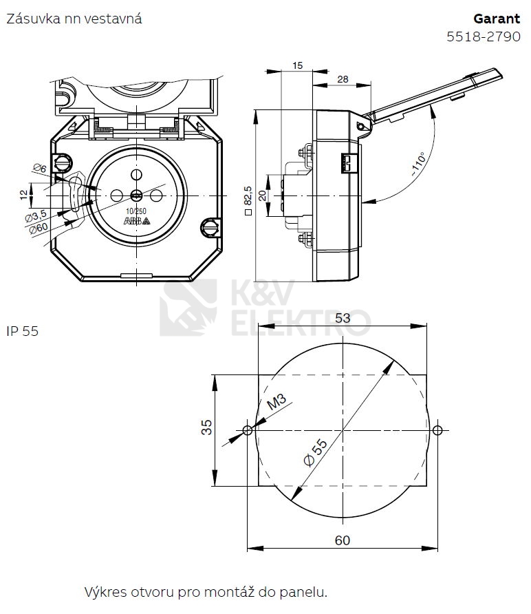 Obrázek produktu ABB Garant zásuvka vestavná IP55 šedá 5518-2790 s víčkem 1