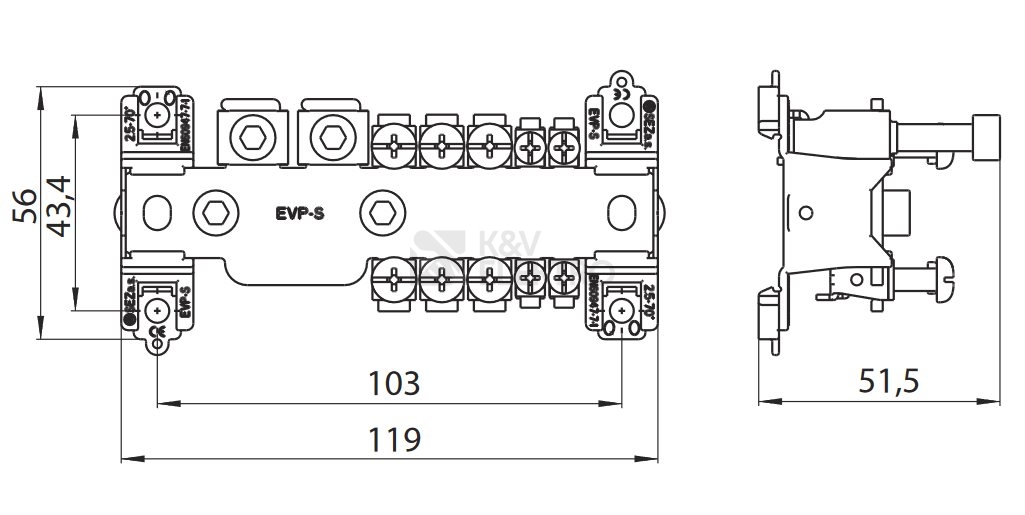 Obrázek produktu  Svorkovnice ekvipotenciální SEZ EVP-SK s krytem pro pásku nebo drát 1