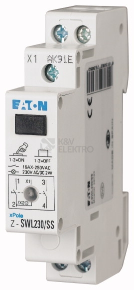Obrázek produktu Instalační vypínač EATON Z-SWL230/SS s LED signálkou 2NO 16A 276306 0