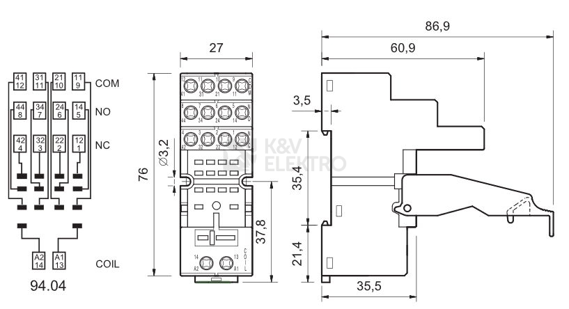 Obrázek produktu  Patice Finder 94.04 pro relé 55/85 2P/4P 10A 1