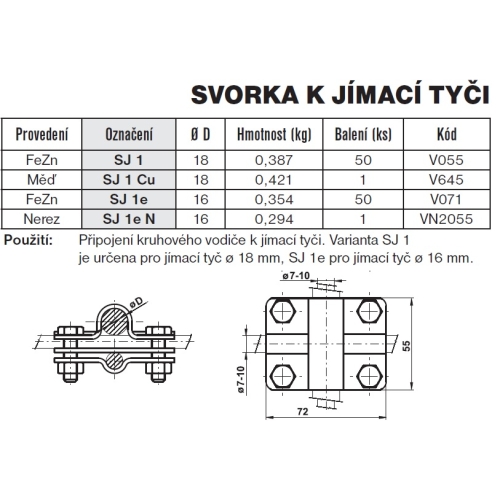 Svorka k jímací tyči SJ 1 TREMIS V055