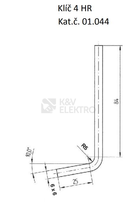 Obrázek produktu Klička na zámky rozvaděčů čtyřhran 6x6mm Lidokov 01.044 1