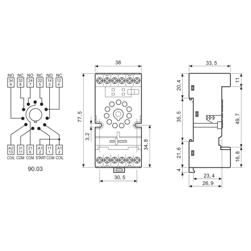 Patice Finder 90.03 pro relé 60/88 3P 10A