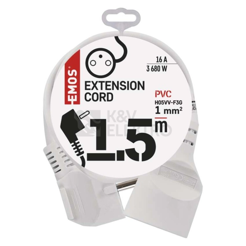 Obrázek produktu Prodlužovací kabel EMOS 1,5m/1zásuvka bílá P0111 1901010150 2