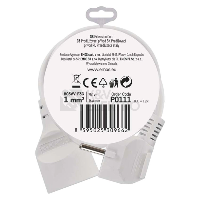 Obrázek produktu Prodlužovací kabel EMOS 1,5m/1zásuvka bílá P0111 1901010150 6