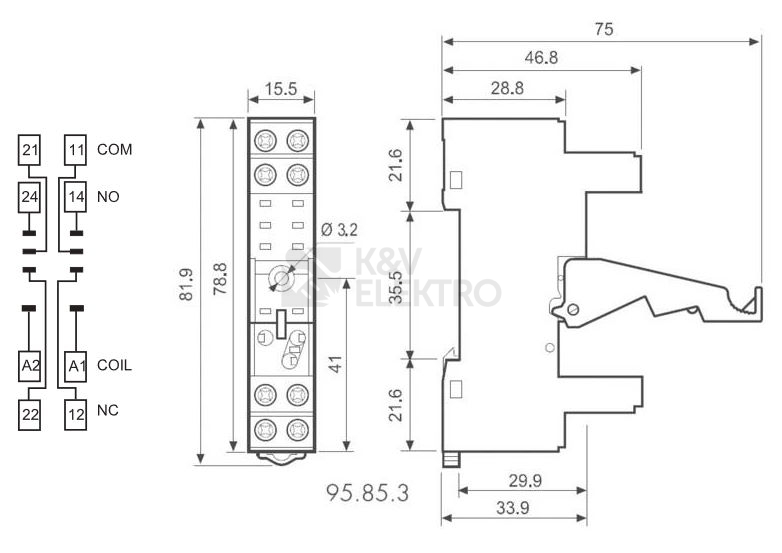 Obrázek produktu  Patice Finder 95.85.3 pro relé 40/41/43/44 1P/2P 10A 1