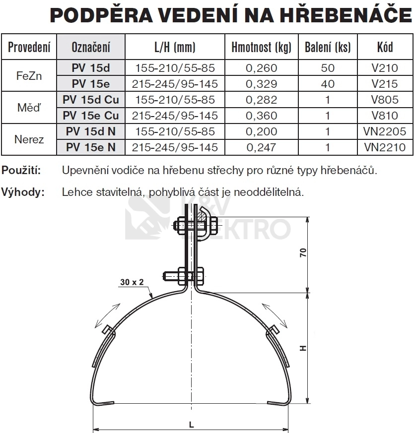 Obrázek produktu Podpěra vedení na hřebenáče nerez velká PV 15e N TREMIS VN2210 1