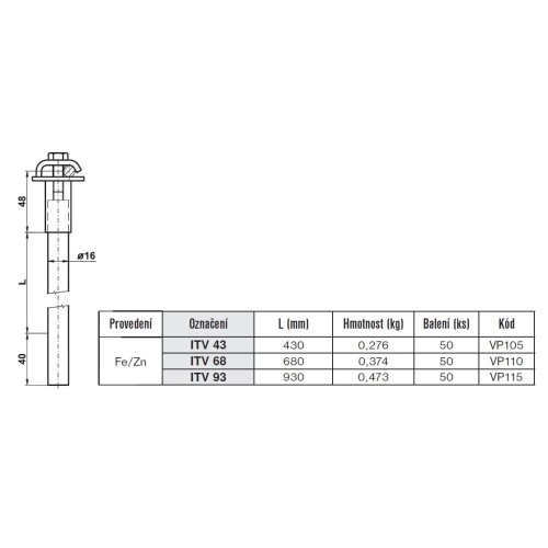 Izolační tyč pro vodič 680mm ITV 68 TREMIS VP110