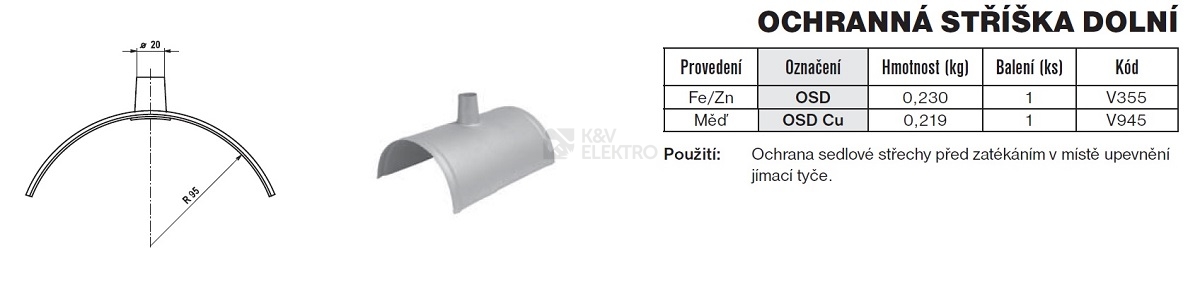 Obrázek produktu Ochranná stříška dolní měď OSD CU TREMIS V945 1