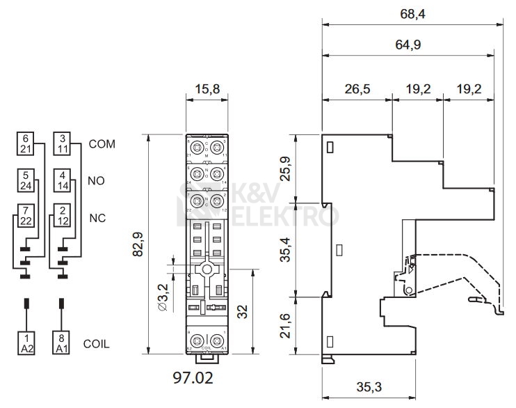 Obrázek produktu  Patice Finder 97.02 pro relé 46 1P/2P 8A 1