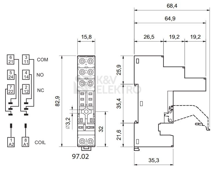 Obrázek produktu Patice Finder 97.02 pro relé 46 1P/2P 8A 1