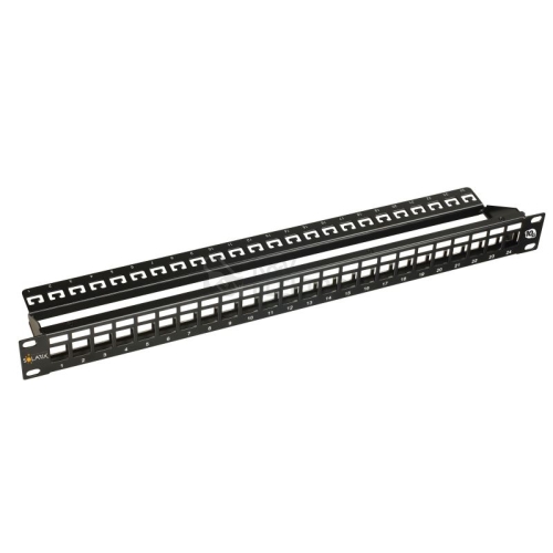 Patch panel Solarix SX24M-0-STP-BK 24 portů 1U neosazený s vyvaz. lištou pro CAT6A keystony