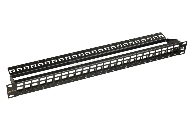 Obrázek produktu Patch panel Solarix SX24M-0-STP-BK 24 portů 1U neosazený s vyvaz. lištou pro CAT6A keystony 0