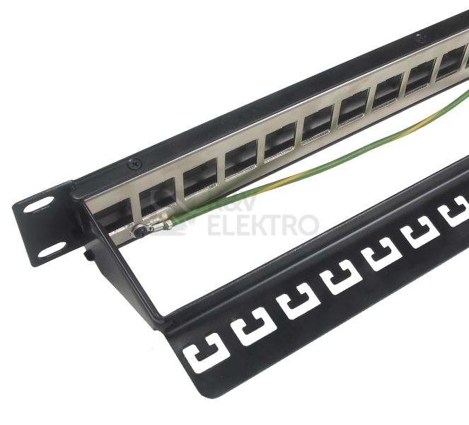 Obrázek produktu Patch panel Solarix SX24M-0-STP-BK 24 portů 1U neosazený s vyvaz. lištou pro CAT6A keystony 1