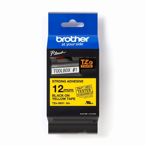 Levně Páska do štítkovače Brother ProTape TZE-S631 vysoce přilnavá žlutá/černá 12mm 8m