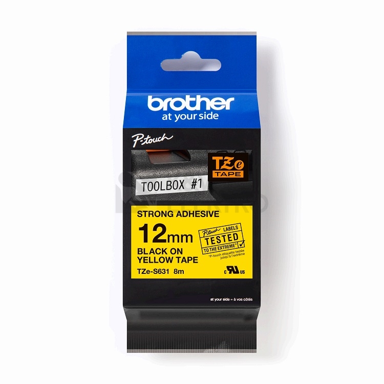 Obrázek produktu Páska do štítkovače Brother ProTape TZE-S631 vysoce přilnavá žlutá/černá 12mm 8m 0