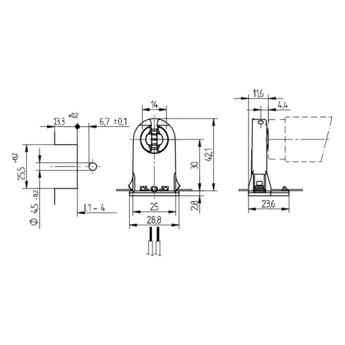 Patice zářivková T8/G13 BJB 26.291.4011.50 42mm spodní uchycení