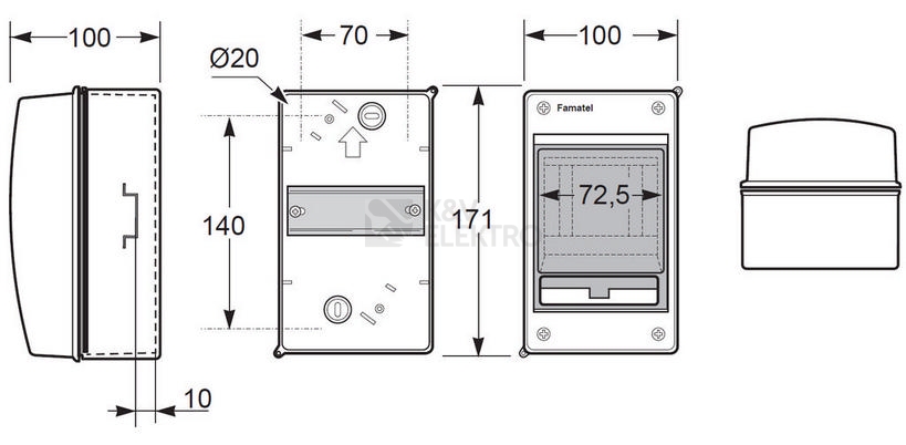 Obrázek produktu Rozvodnice na omítku Famatel 3902-T průhledné okénko 2/4M IP65 39021 1